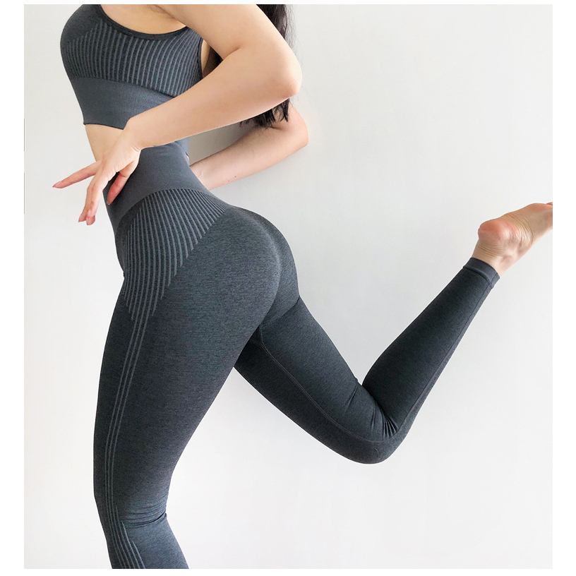 Quần dài legging gym nữ xược sọc phối cạp cao bó eo lên dáng cực xinh cho chị em gymmer