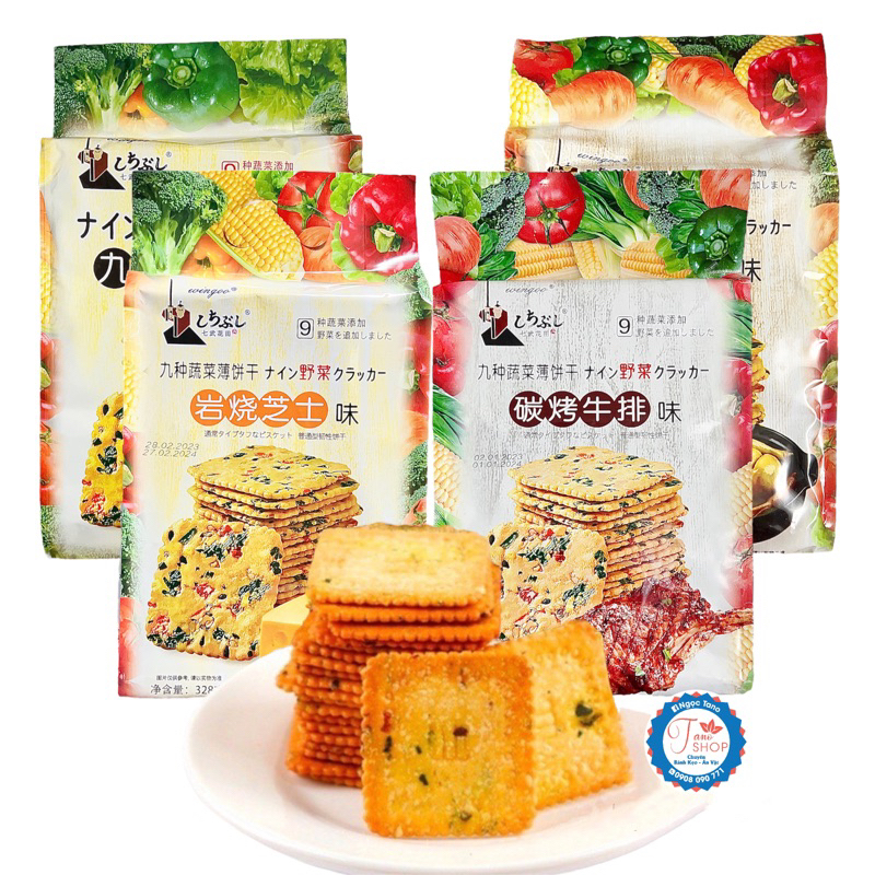 Bánh quy ăn kiêng 9 loại rau củ vị gà/ phô mai/ thịt nướng Wingoo Hongkong - 328g, ăn vặt ngon rẻ TaNo