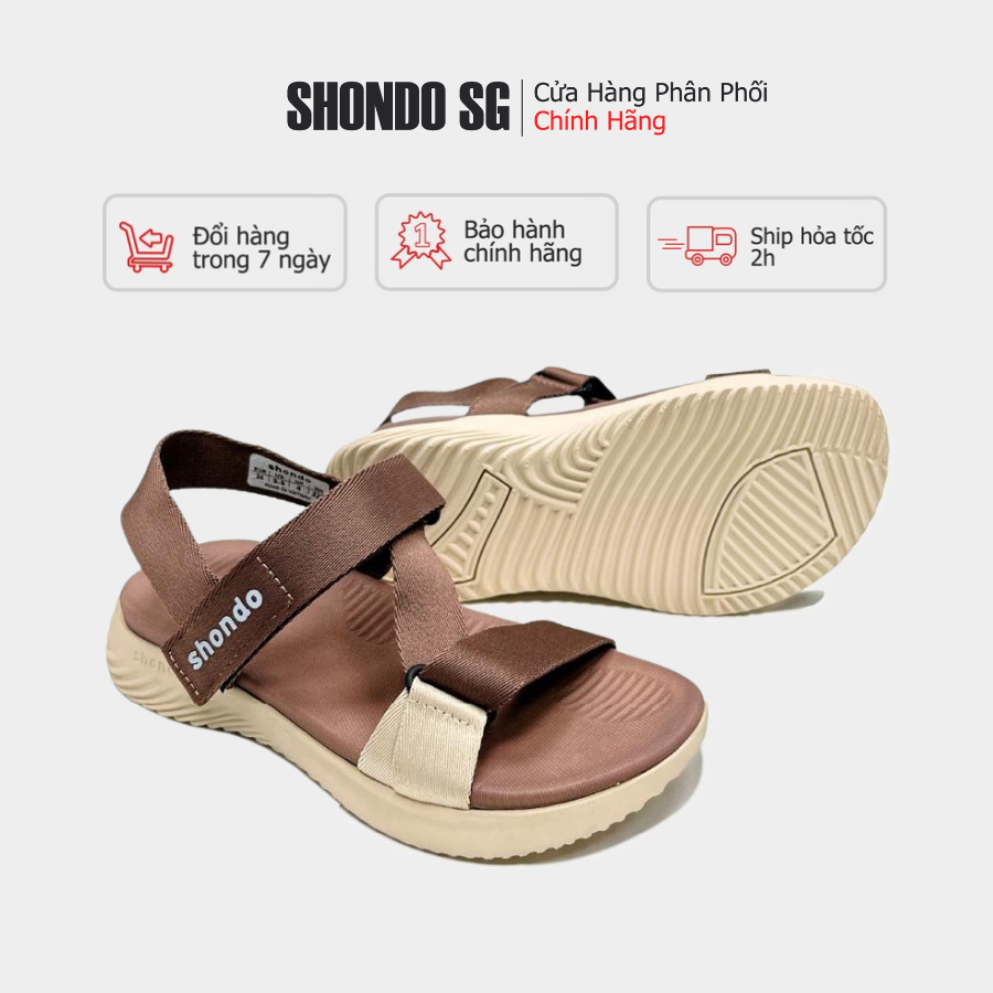 Giày SHONDO Sandals F7 continew đế be quai be nâu F7N2797