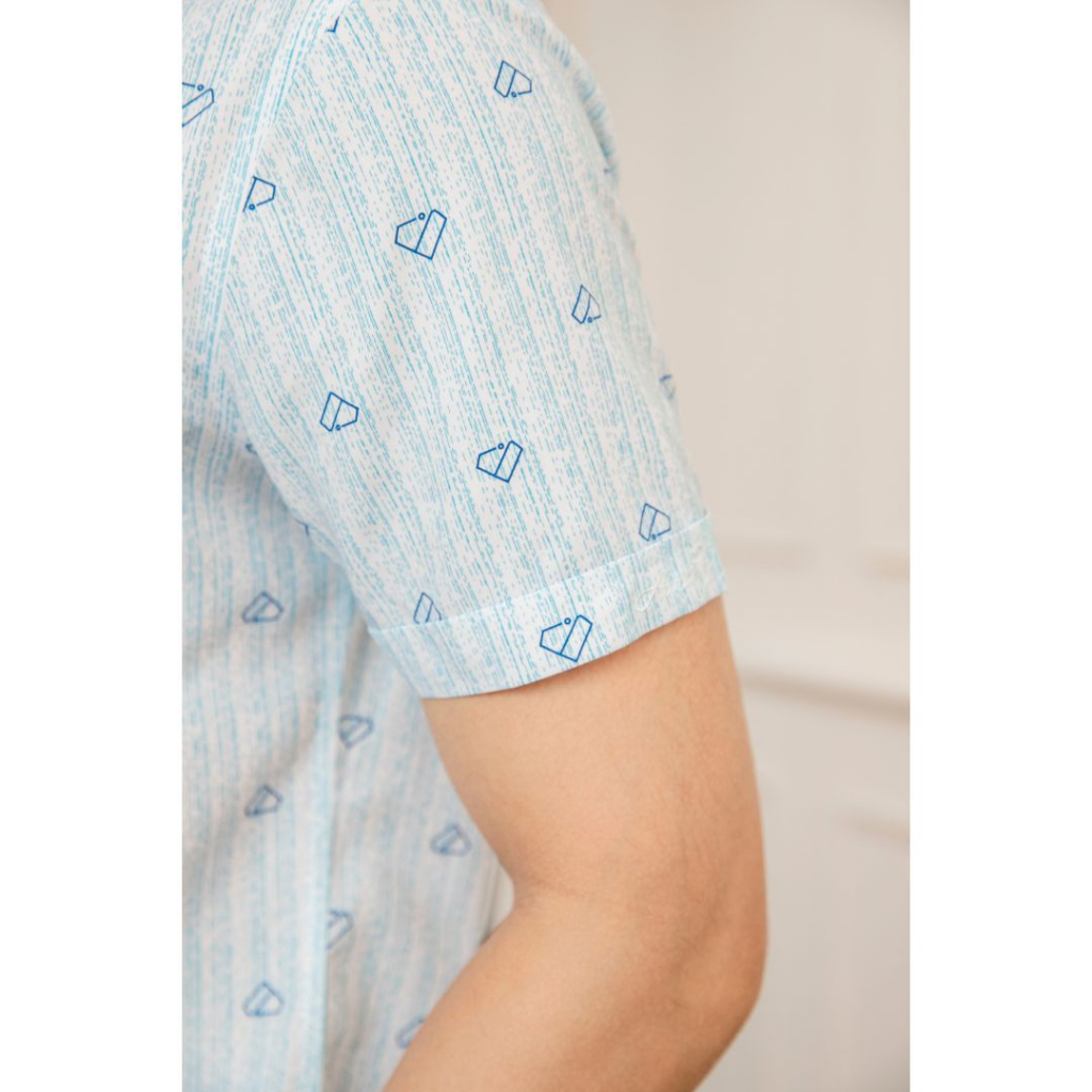 Áo sơ mi nam ngắn tay ARISTINO họa tiết xanh in sắc nét và ấn tượng - ASS006S1