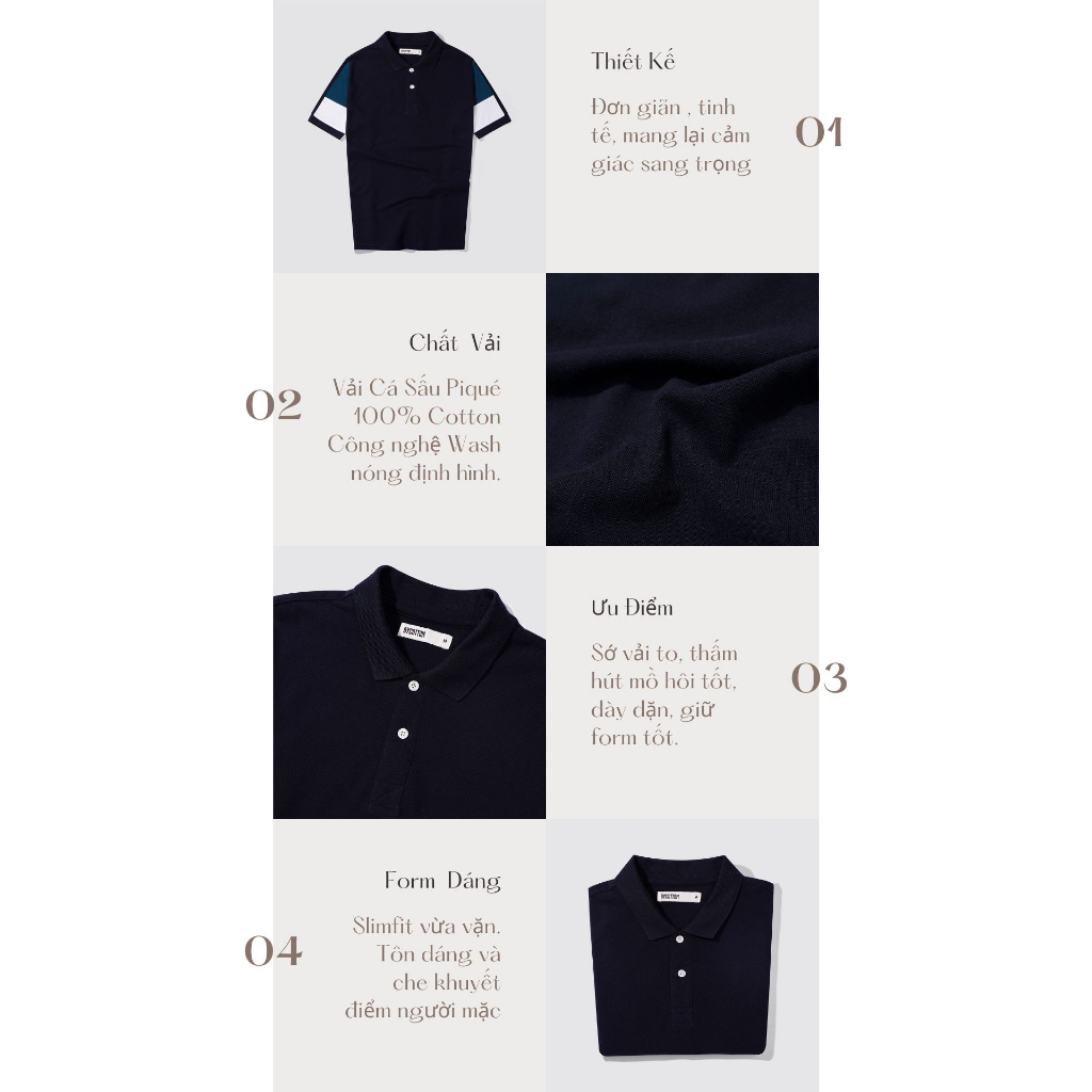 Áo Thun Polo Nam Cổ Bẻ BYCOTTON NAVY BLUE WHITE MIX POLO P221207