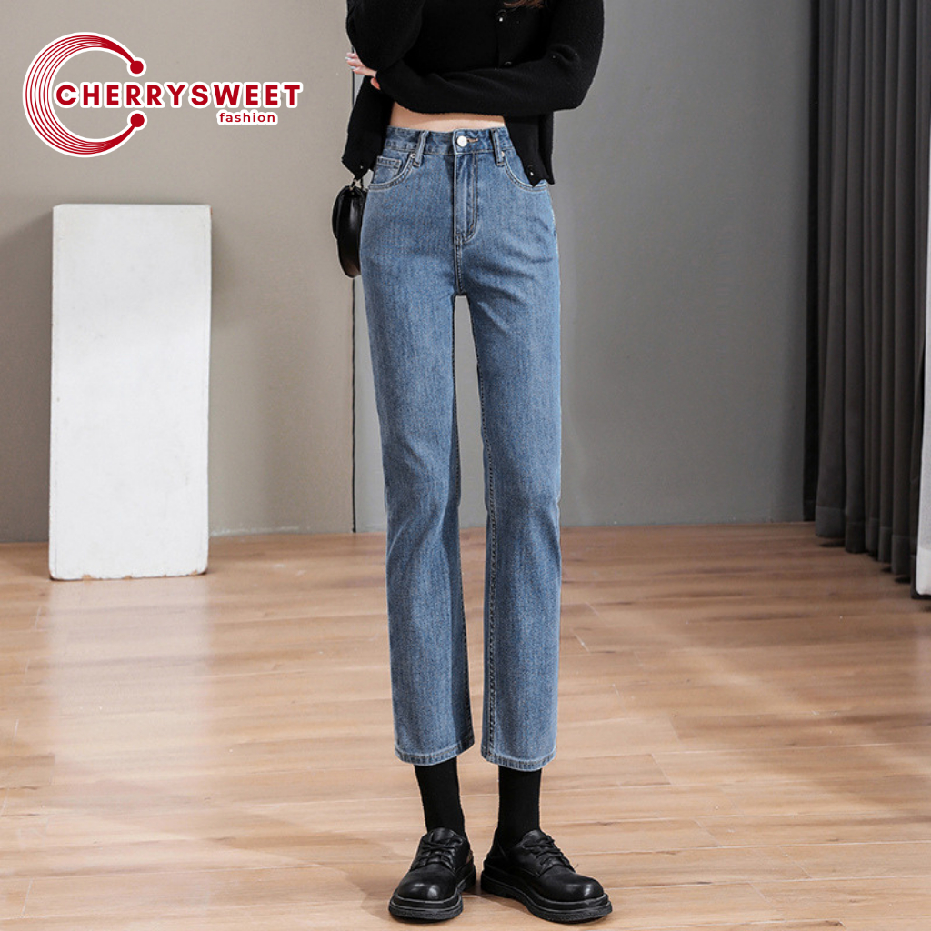 Quần skinny jean nữ CHERRYSWEET ống đứng ngắn dáng lửng suông co giãn phong cách hàn quốc chất vải bò xịn cao cấp T029