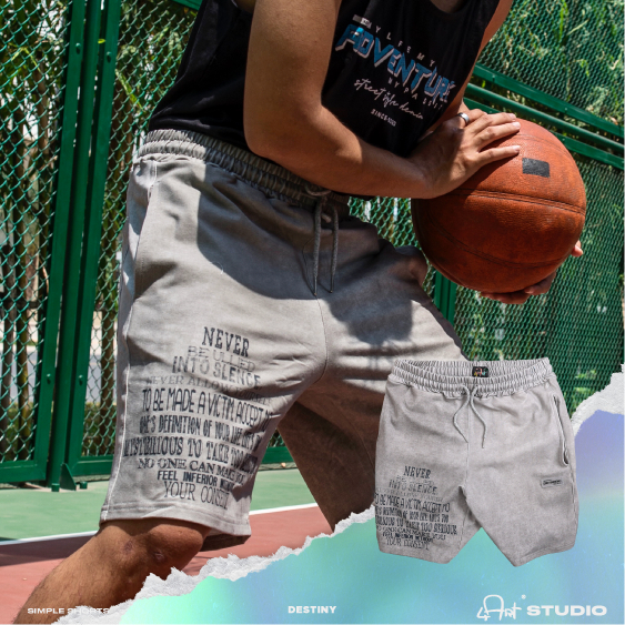 Quần Short Unisex 4ART Destiny Màu Xám Wash Chất Liệu Cotton Siêu Chất Trẻ Trung Năng Động