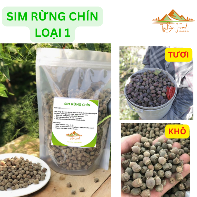Túi 1kg Sim Khô Loại Chín Đen, quả đều, sạch Điện Biên