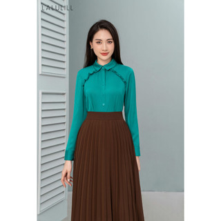 Áo sơ mi công sở lalulill cổ đức lụa tằm kẻ sọc lsm230110
