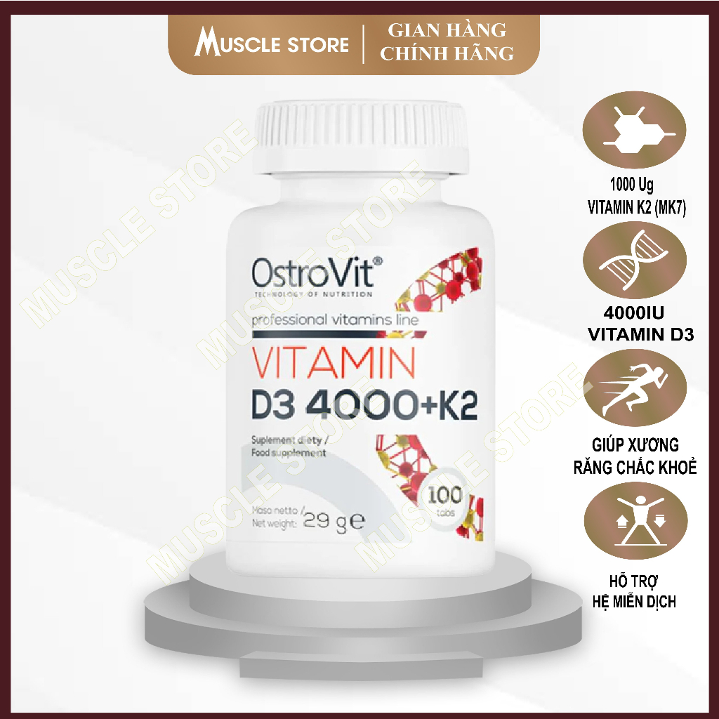 Vitamin D3 4000 + K2 (100 viên) - Ostrovit (100viên), Hỗ Trợ Hệ Miễn Dịch, Giúp Xương Răng Chắc Khỏe | Nhập Khẩu Ba Lan
