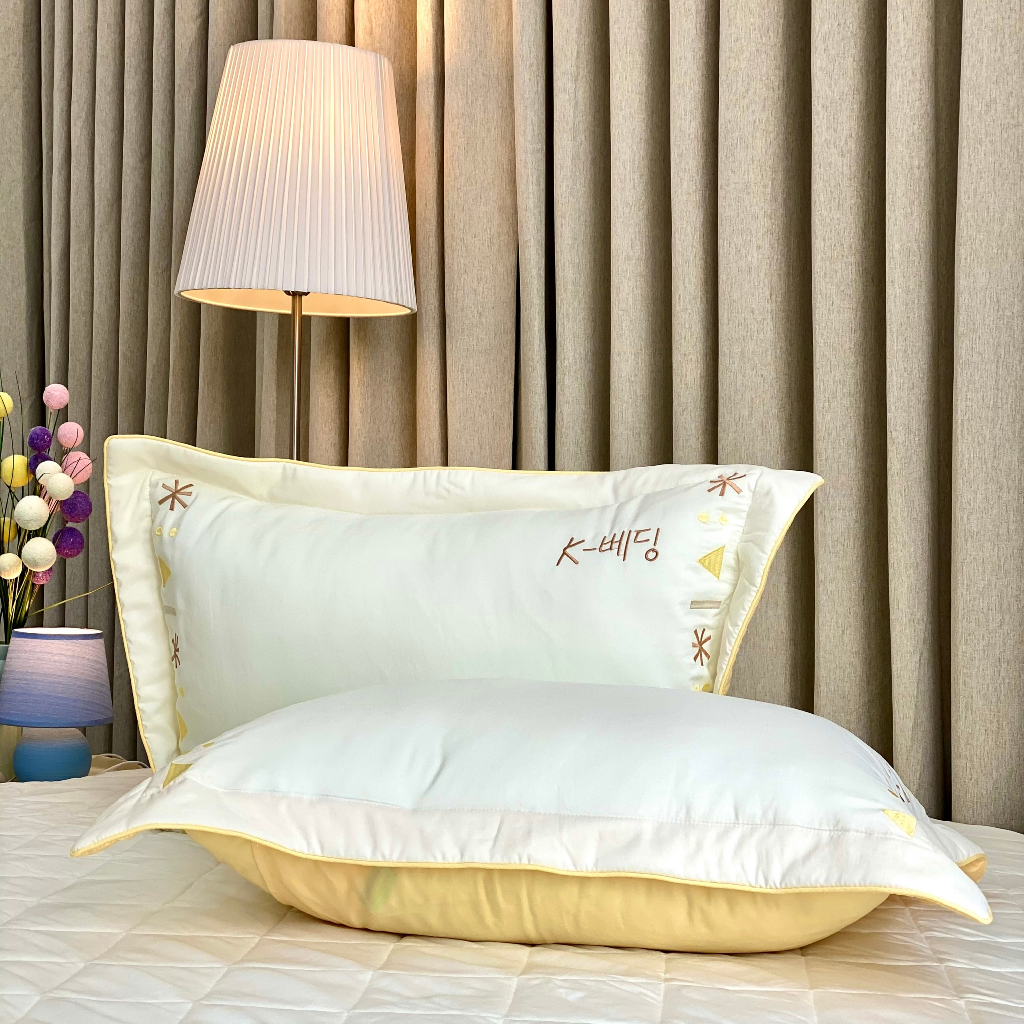 Bộ ga giường chần bông K-bedding By Everon Màu Vàng KMTS102 họa tiết thêu