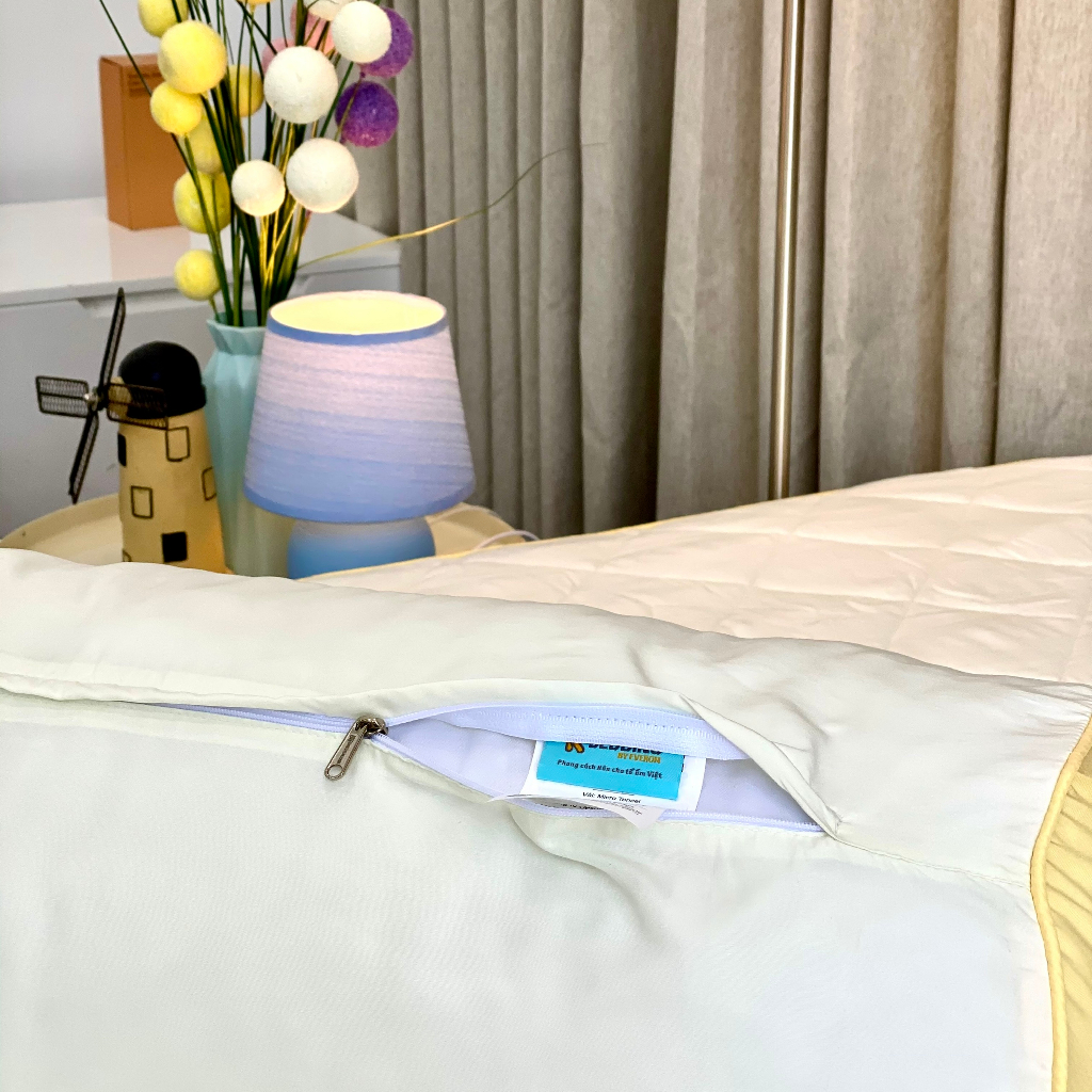 Bộ ga giường chần bông K-bedding By Everon Màu Vàng KMTS102 họa tiết thêu
