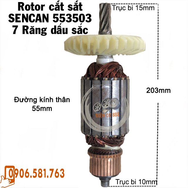 Rotor cắt sắt SENCAN 553503 7 Răng Thân 55mm Dài 203mm - Tặng chổi than