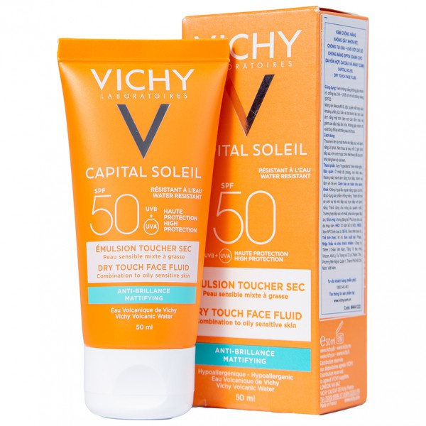 Kem chống nắng Vichy Capital Soleil SPF50, Pháp (50ml) thoáng nhẹ không bóng dầu cho da dầu, da khô