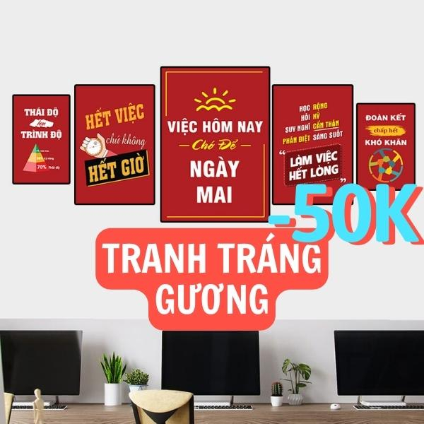 Tranh động lực slogan treo văn phòng trang trí công ty chất liệu tráng gương cao cấp đã gồm khung tặng kèm đinh treo