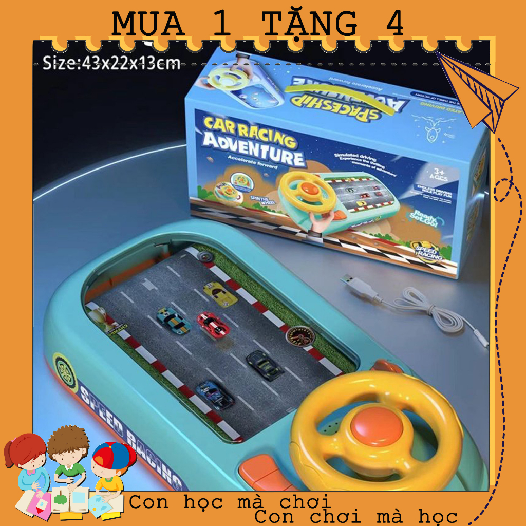 SALE Ô tô đường đua xe có màn hình chuyển động cho bé điều khiển vô lăng như thật, quà tặng sinh nhật cho bé trai gái