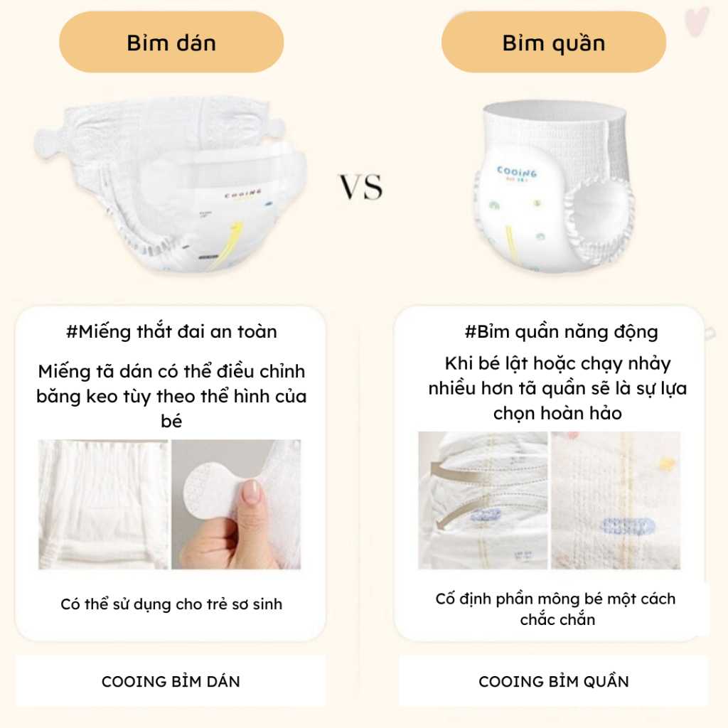 Bỉm Tã Dán/ Tã Quần Cooing Nội Địa Hàn Quốc Thấm Hút Bỉm Đêm Cho Bé Thông Thoáng Size Dán M-30/L-26M/Quần XL-22M