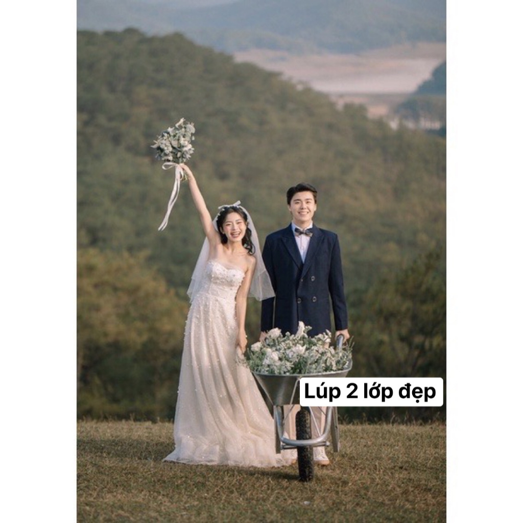 Lúp cô dâu, khăn von đội đầu cô dâu phồng đẹp đính nơ