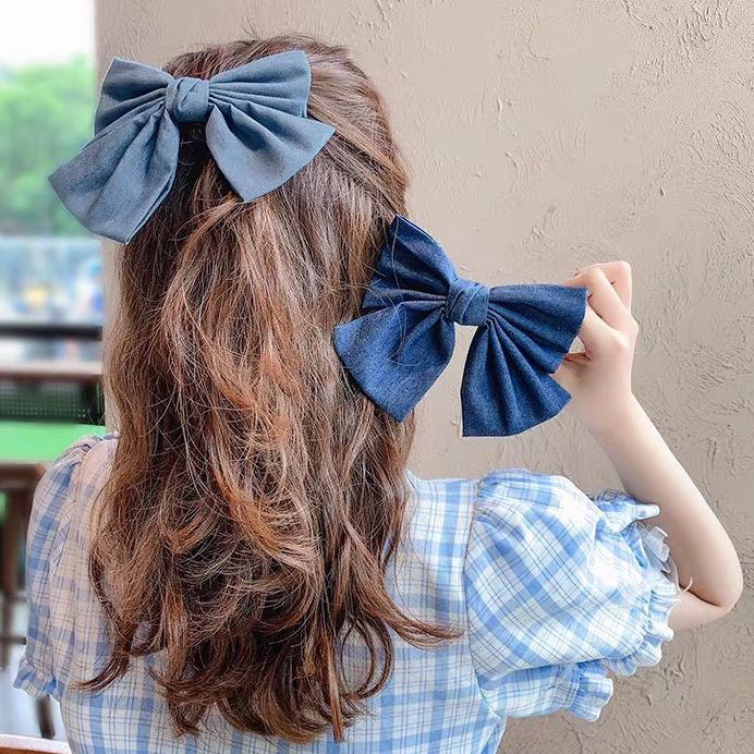 Kẹp tóc nữ denim, cặp tóc nữ nơ vải nữ tính nhiều màu Y281