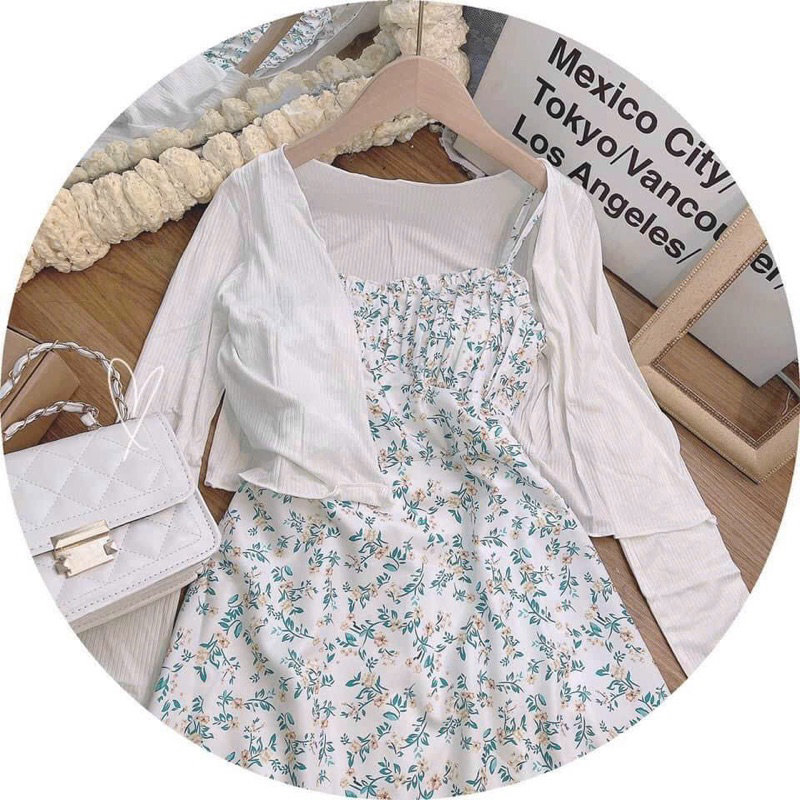 Set đầm hoa nhí xanh - Chitchitstore