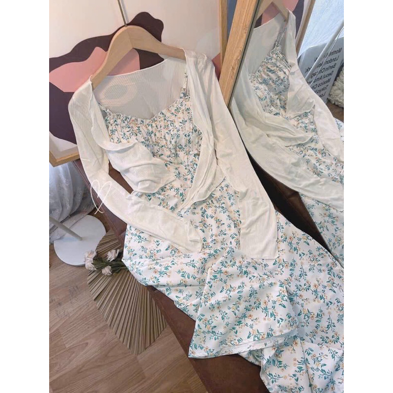 Set đầm hoa nhí xanh - Chitchitstore