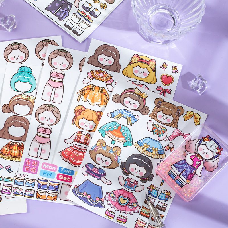 Bộ sticker cute cắt ghép quần áo bối cảnh A Quả