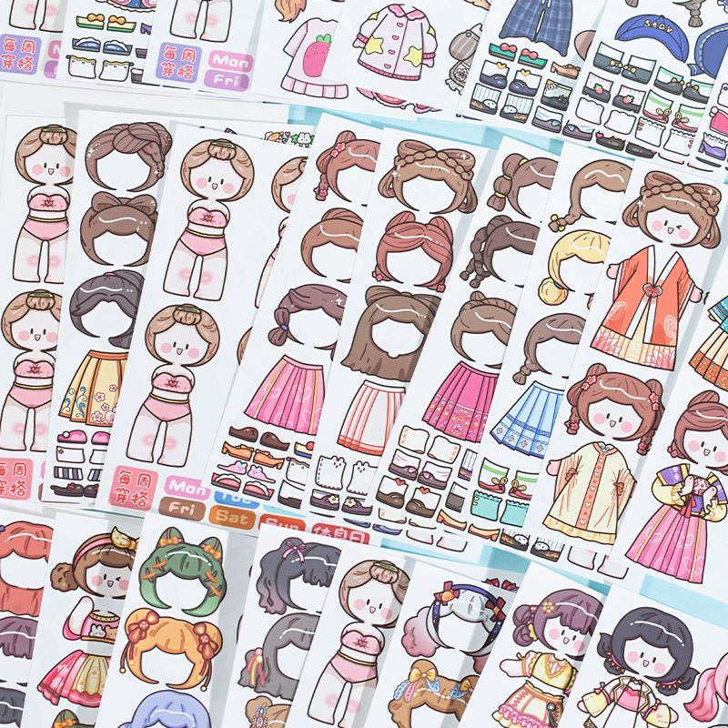 Bộ sticker cute cắt ghép quần áo bối cảnh A Quả