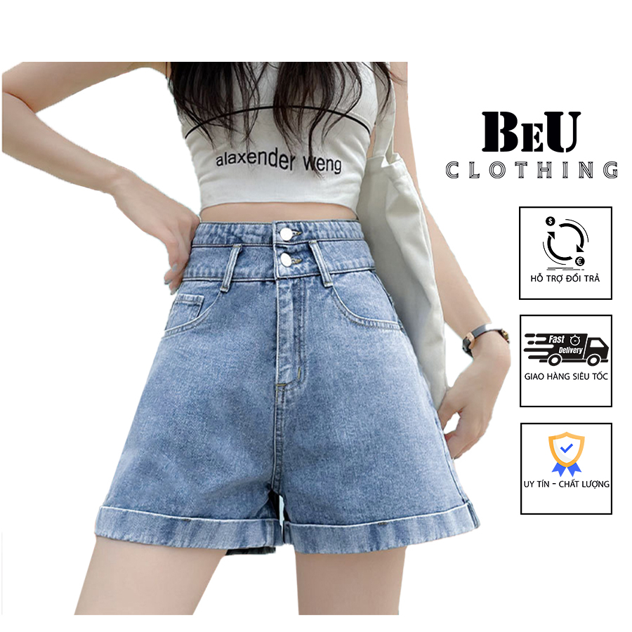 Quần Shorts Jeans Nữ 2 Cúc - Quần Short bò Nữ Cạp Cao Phong Cách Hàn Quốc BeuClothing | BigBuy360 - bigbuy360.vn