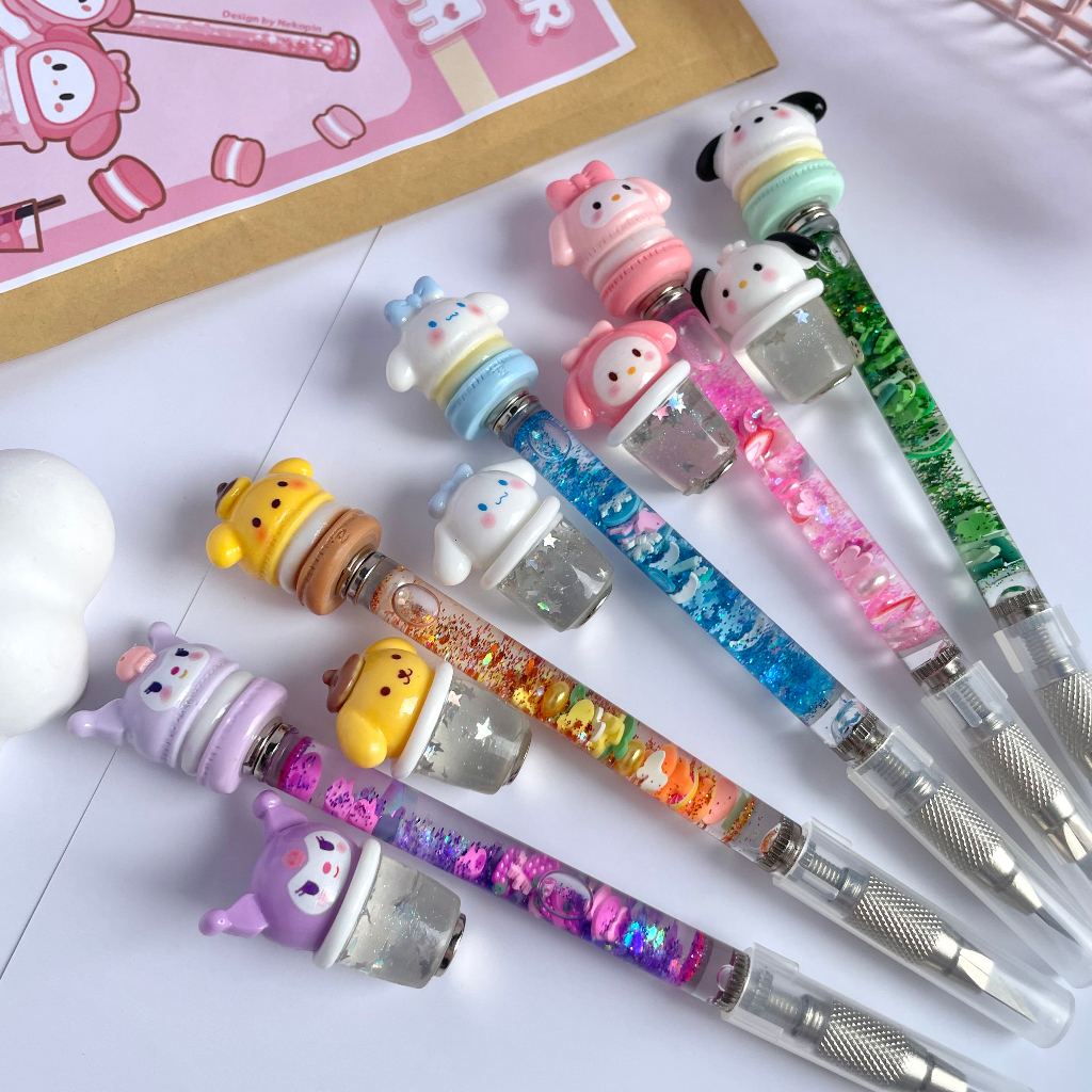 Bút rọc giấy 2 đầu charm 9cm , bút unboxing, dao washi con thú phiên bản kim tuyến BRG026