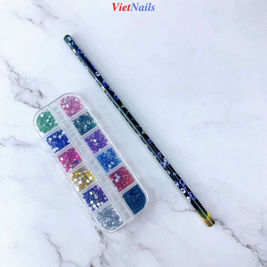 Combo Bút Nến Chấm Đá Nail Và Khay Đá Tròn Nữa Chân 12 Màu