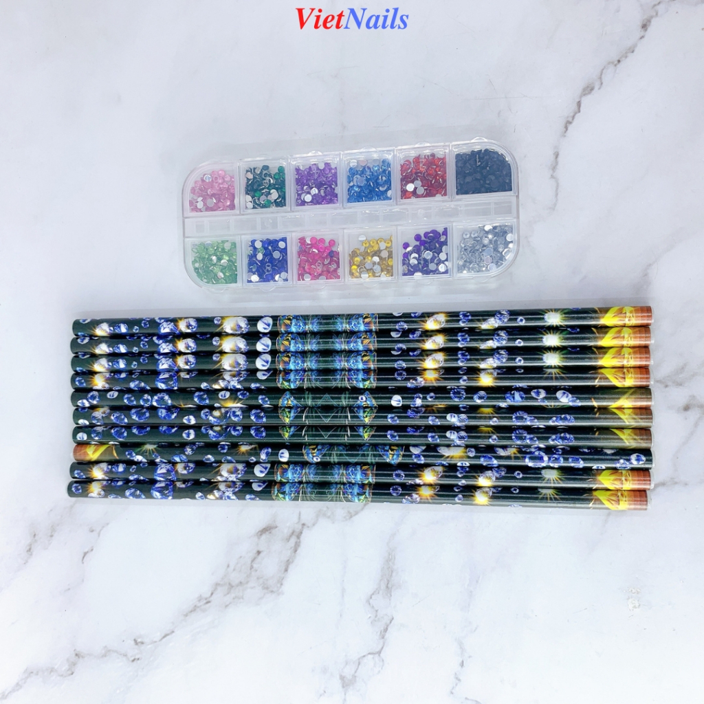 Combo Bút Nến Chấm Đá Nail Và Khay Đá Tròn Nữa Chân 12 Màu
