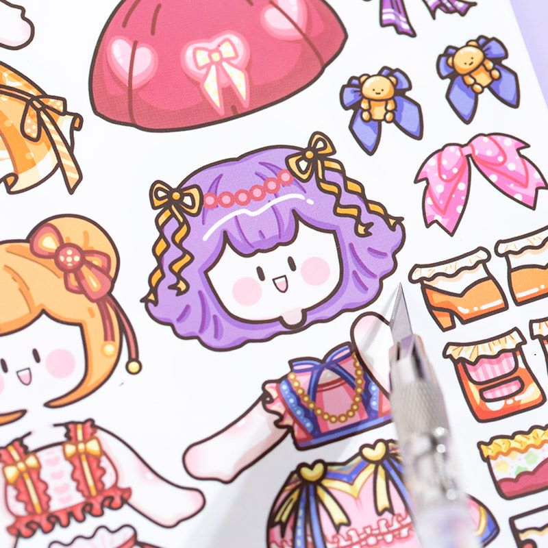 Bộ sticker cute cắt ghép quần áo bối cảnh A Quả