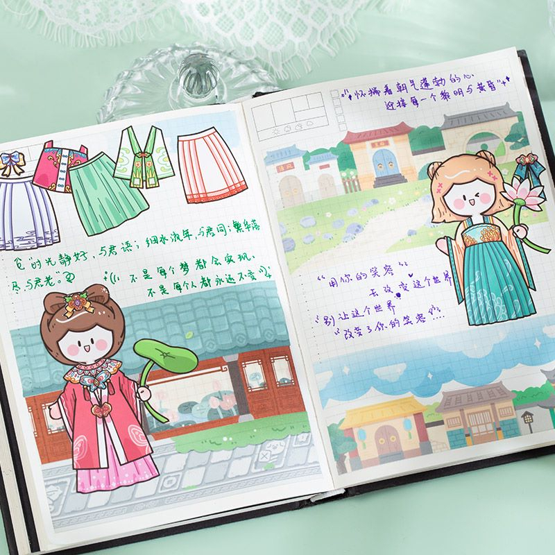 Bộ sticker cute cắt ghép quần áo bối cảnh A Quả