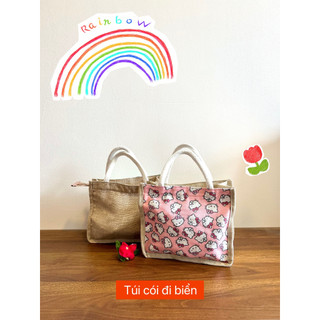 Túi cói đi biển nhiều hoạ tiết thời trang bền nhẹ kích thước 22x10x18cm MT001
