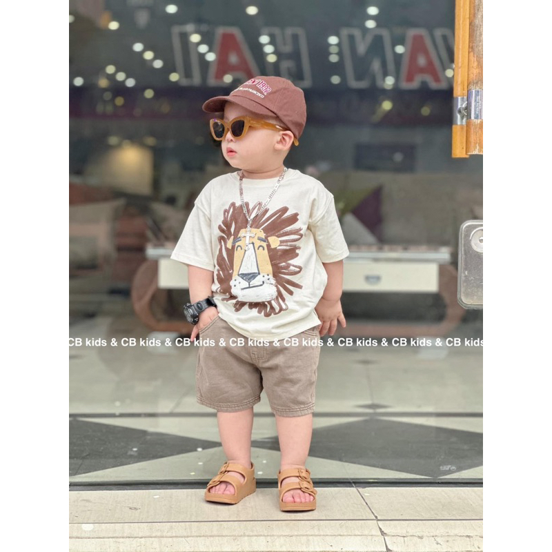 Bộ áo cotton tàu quần kaki nâu tặng mũ cho bé trai (8-18kg)