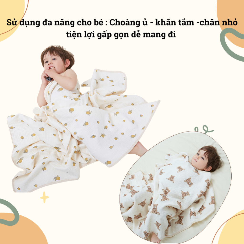 Ủ Xô Muslin 4 Lớp Tai Thỏ Unbee Kích Thước 80 * 80 cm Dày Dặn Thấm Hút Mồ Hôi