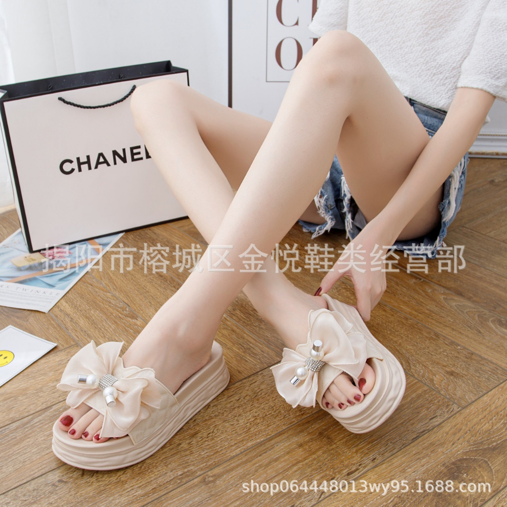 Dép bánh mì đế đúc thời trang Micone dép nữ quai ngang phối nơ đinh đá cực êm chân D203