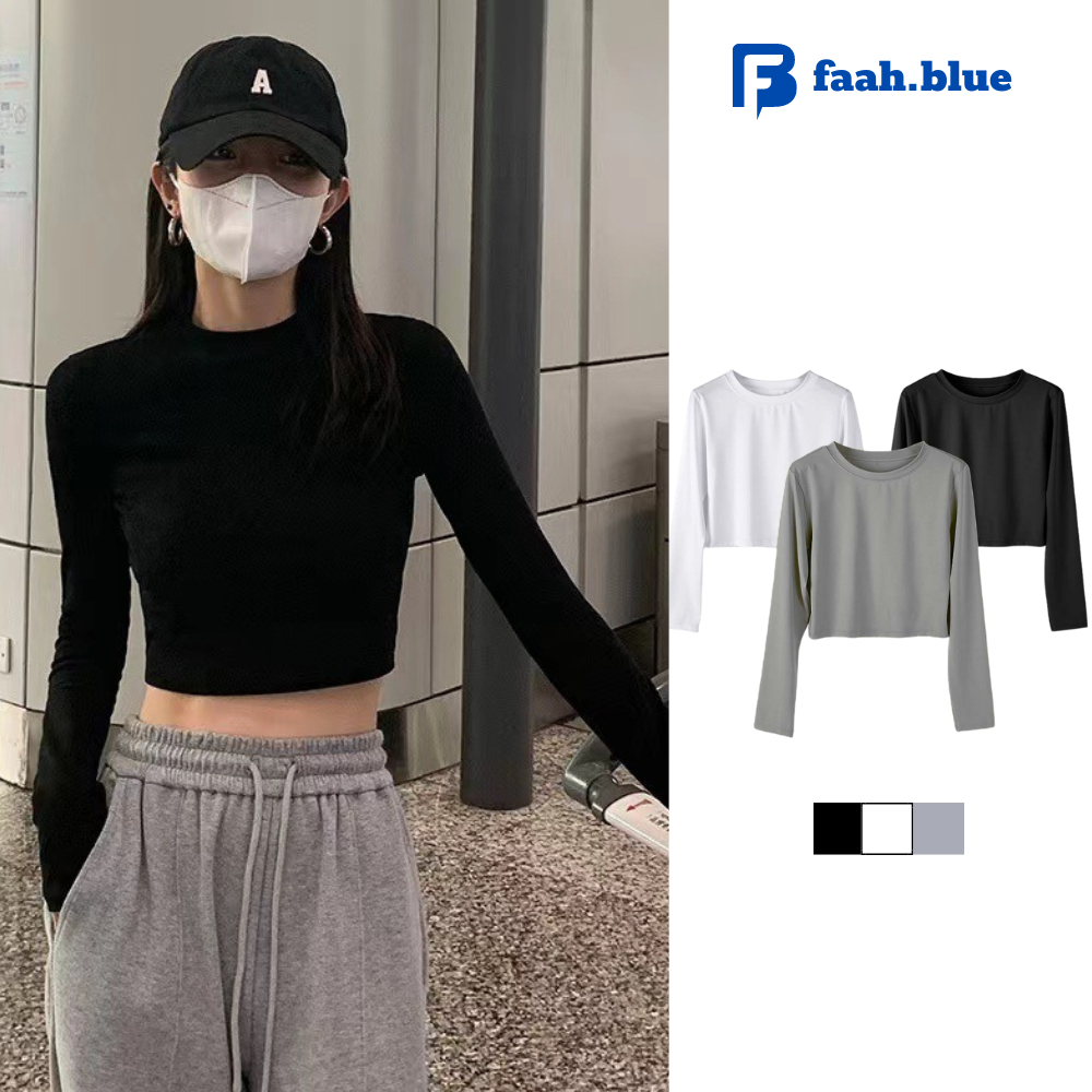 Áo Thun Croptop Cổ Tròn Madela Dài Tay Dáng Ôm Body, Croptop Tay Dài Cổ Tròn Vải Co Giãn Màu Trơn Basic Trẻ Trung