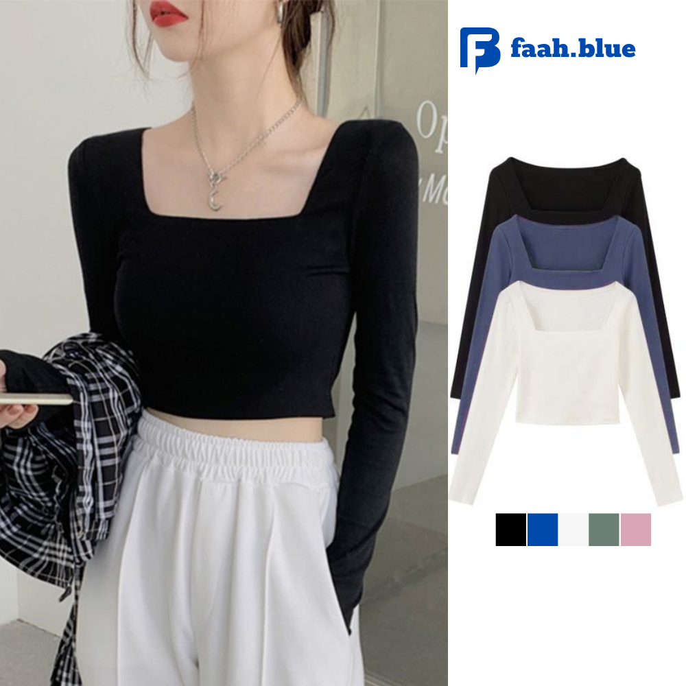 Áo Thun Croptop Nữ Cổ Vuông Dài Tay Madela Dáng Ôm Phong Cách Hàn Quốc, Croptop Dài Tay Cổ Vuông Vải Thun Bozip