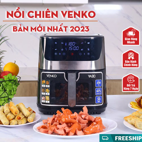 Nồi chiên không dầu Venko Nhật Bản dung tích khủng 10,5L, nướng thịt, chiên khoai tây Nồi chiên có kính