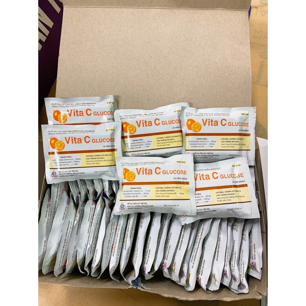 1 gói kẹo cam Vita C, kẹo cam Vita C Glucose Mekophar Multivitamin