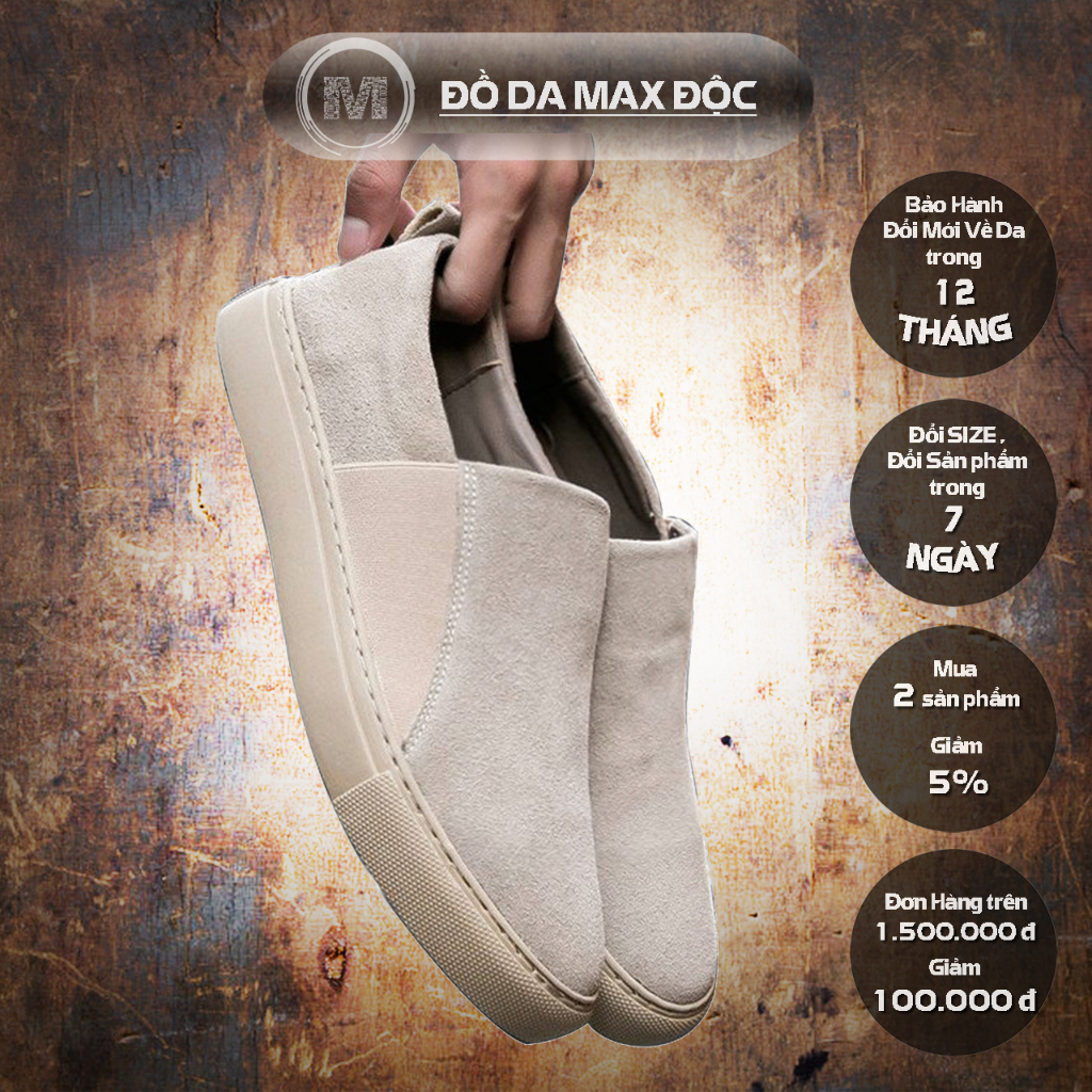Giày Nam MAXDOC Mã L32 Kiểu Da Lộn Màu Be Cát, Giày Mọi Da Bò, Giày Nam Cao Cấp Kiểu Dáng Độc Lạ Chất Da Thật