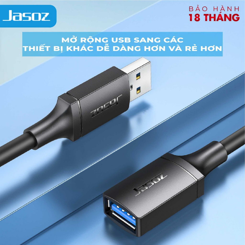 Dây nối dài USB 3.0 dài từ 1-3m Jasoz, truyền tải dữ liệu tốc độ cao, bảo hành 12 tháng