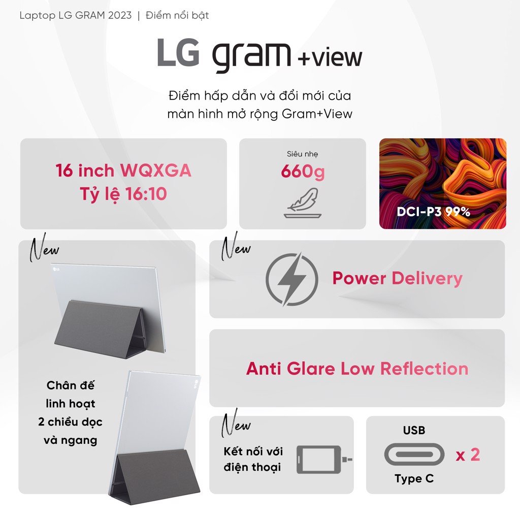 [New 2023] Màn Hình Di Động  LG Gram +View 16MR70 | Silver | 16 inch  2K WQXGA | IPS | USB-C | DP | 1Yr | BigBuy360 - bigbuy360.vn