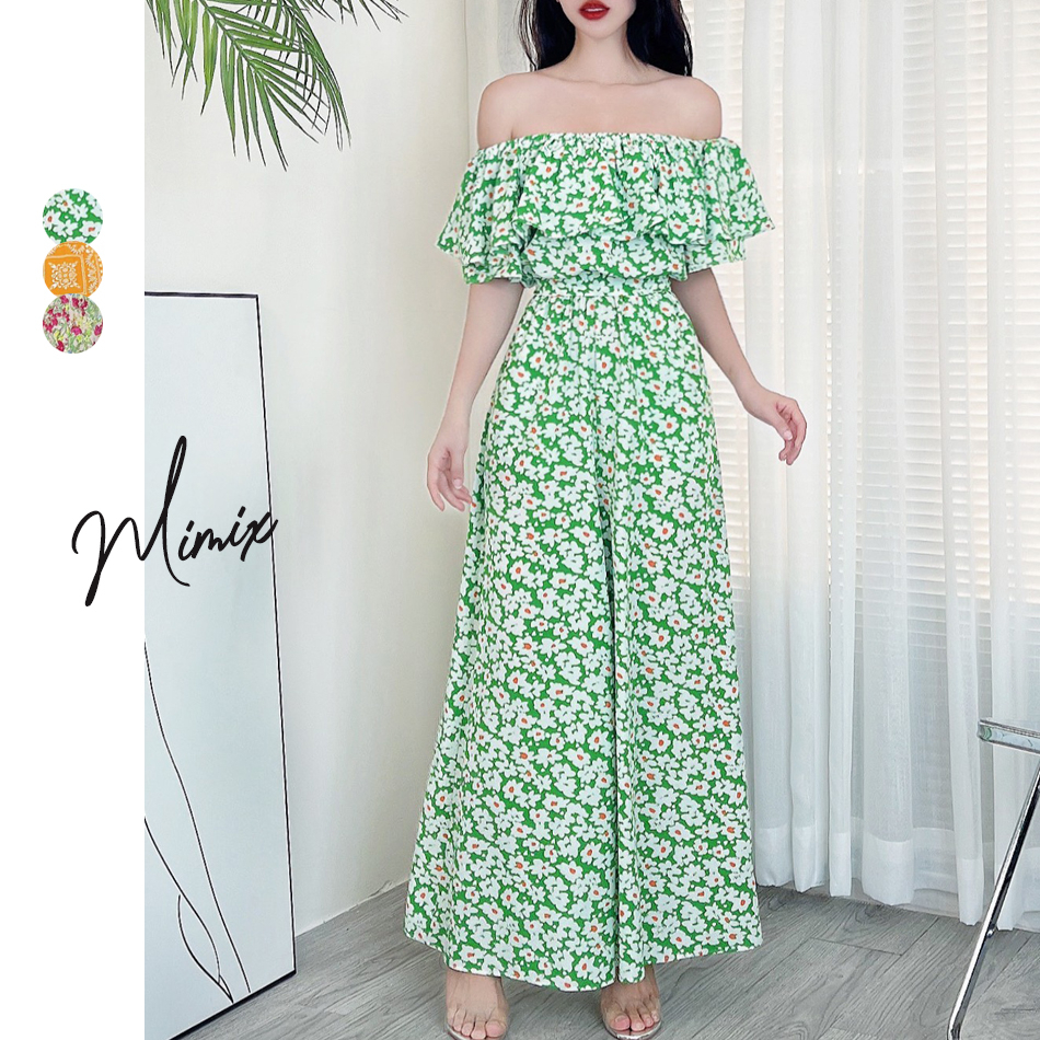 Jumpsuit hoa nữ bèo ngực rớt vai MIMIX CZ9195