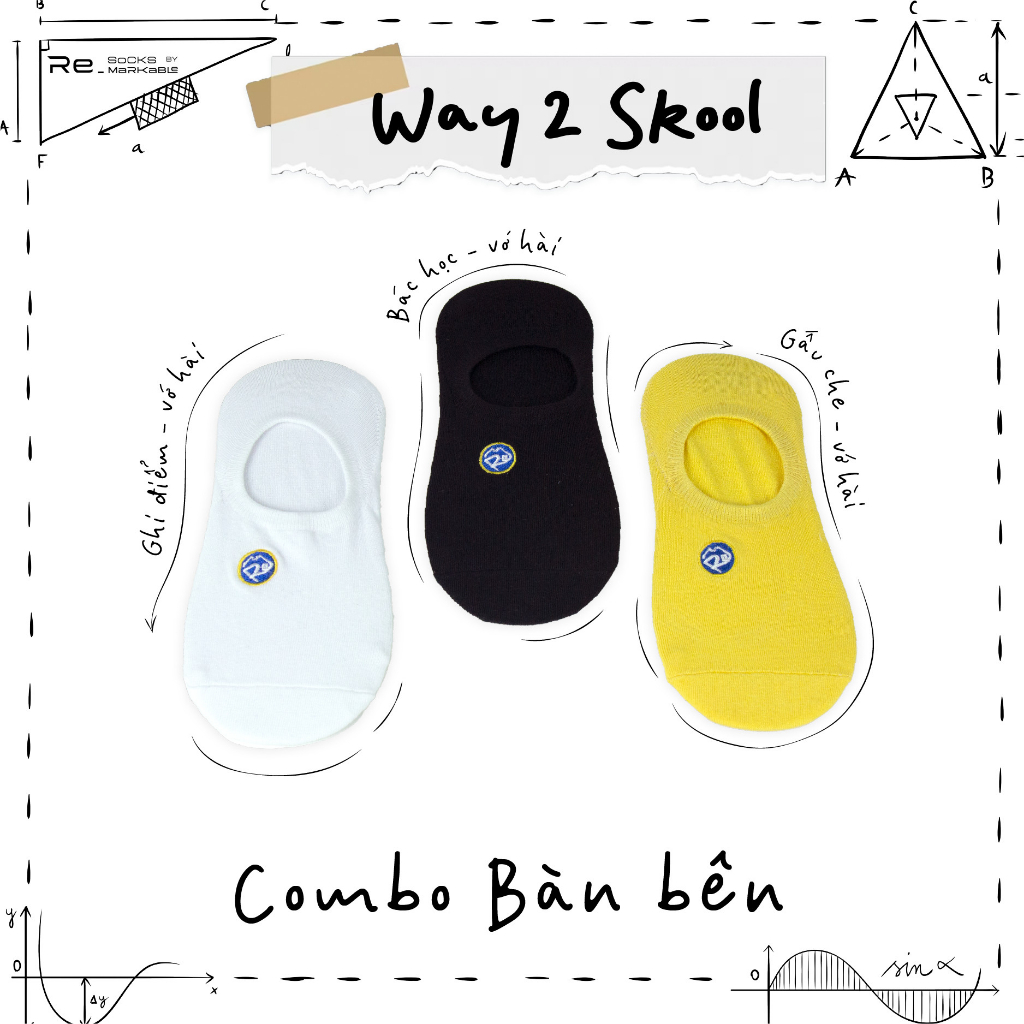 Combo Bàn Bên - Hộp 3 đôi vớ/tất Remarkable Vietnam - BST Học Đường - Thời Trang, Mềm mịn, Thoáng khí