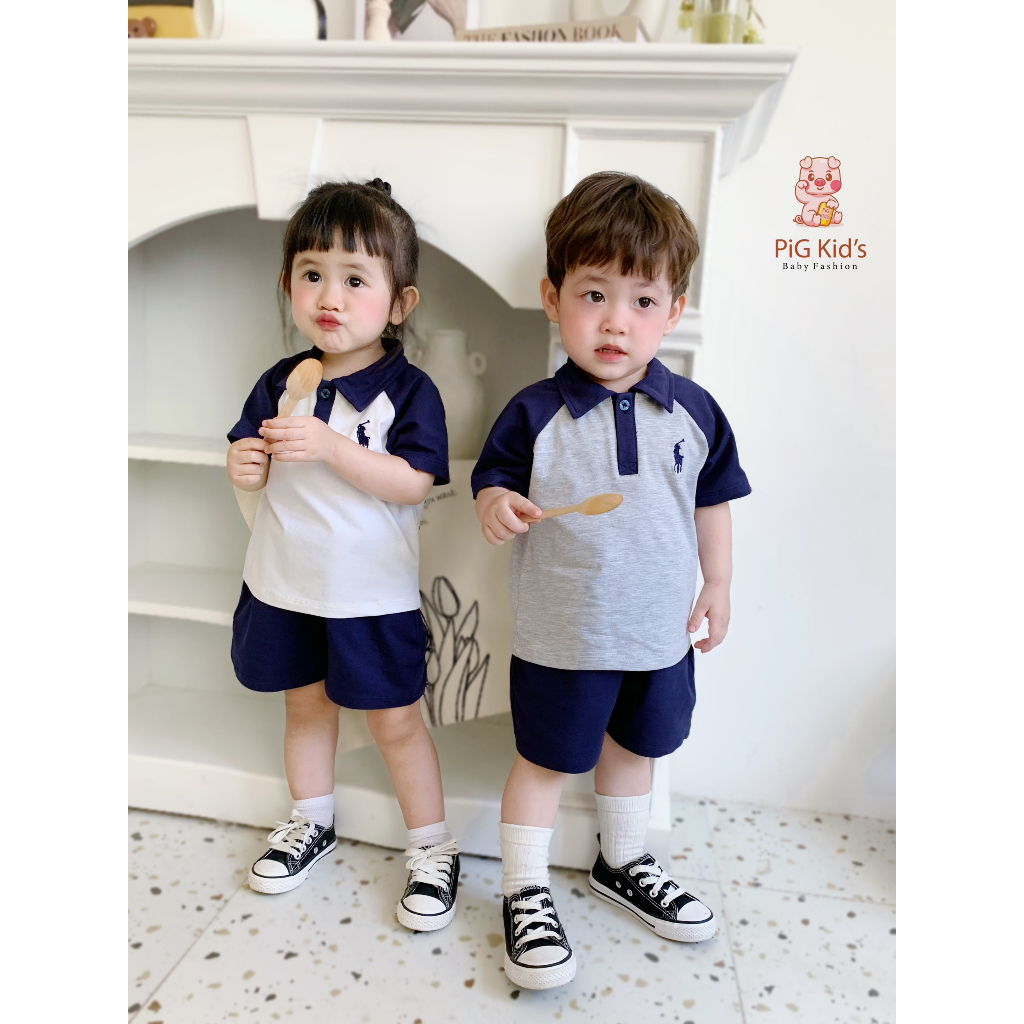 Bộ polo cộc tay cổ đức unisex cho bé trai bé gái, bộ thun mềm mát cá tính sành điệu cho bé