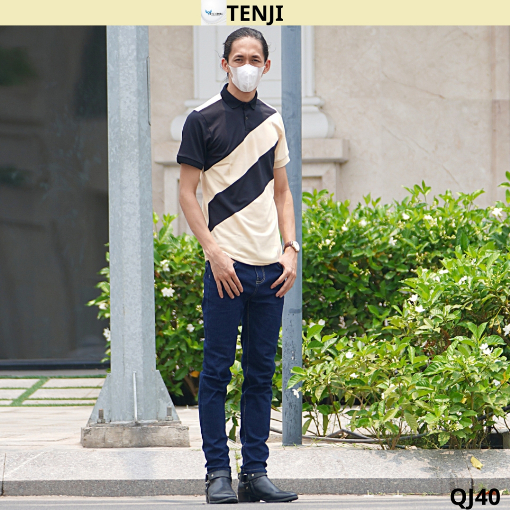 Quần jean nam TENJI QJ5050 đen chất bò họa tiết rách gối kiểu dáng kinny size (28-32+34)