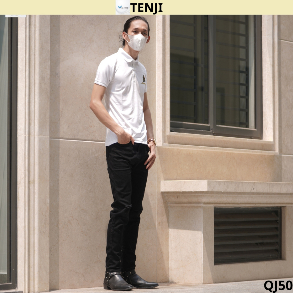 Quần jean nam TENJI QJ5050 đen chất bò họa tiết rách gối kiểu dáng kinny size (28-32+34)