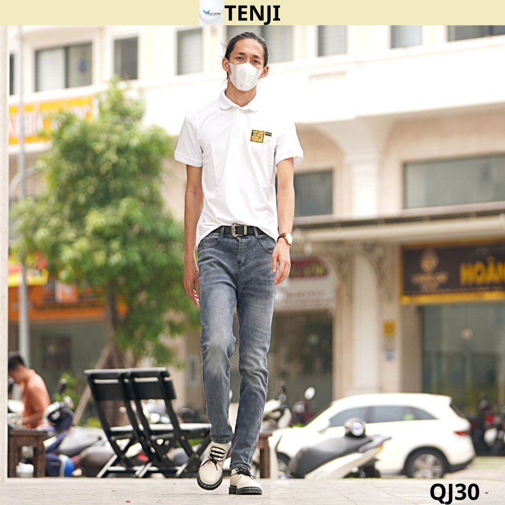 Quần jean nam TENJI xám chất bò co dãn hòa tiết trơn kiểu dáng kinnny cá tính QJ30 size (28-32+34)