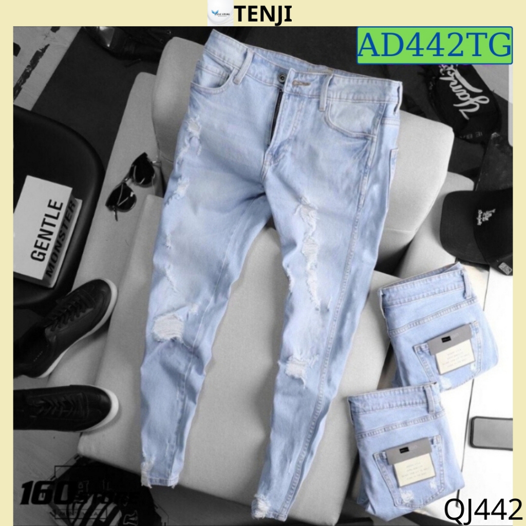 Quần jean nam TENJI xám chất bò co dãn hòa tiết trơn kiểu dáng kinnny cá tính QJ30 size (28-32+34)