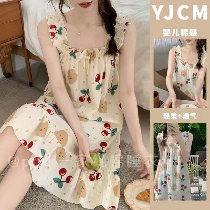 Váy ngủ đũi xốp mềm 2 dây bản to mặc nhà