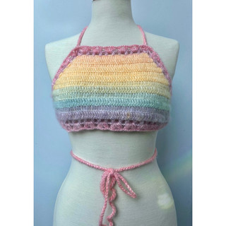 Layya Top - Áo len cổ yếm handmade , áo len cầu vồng by Rya.amour