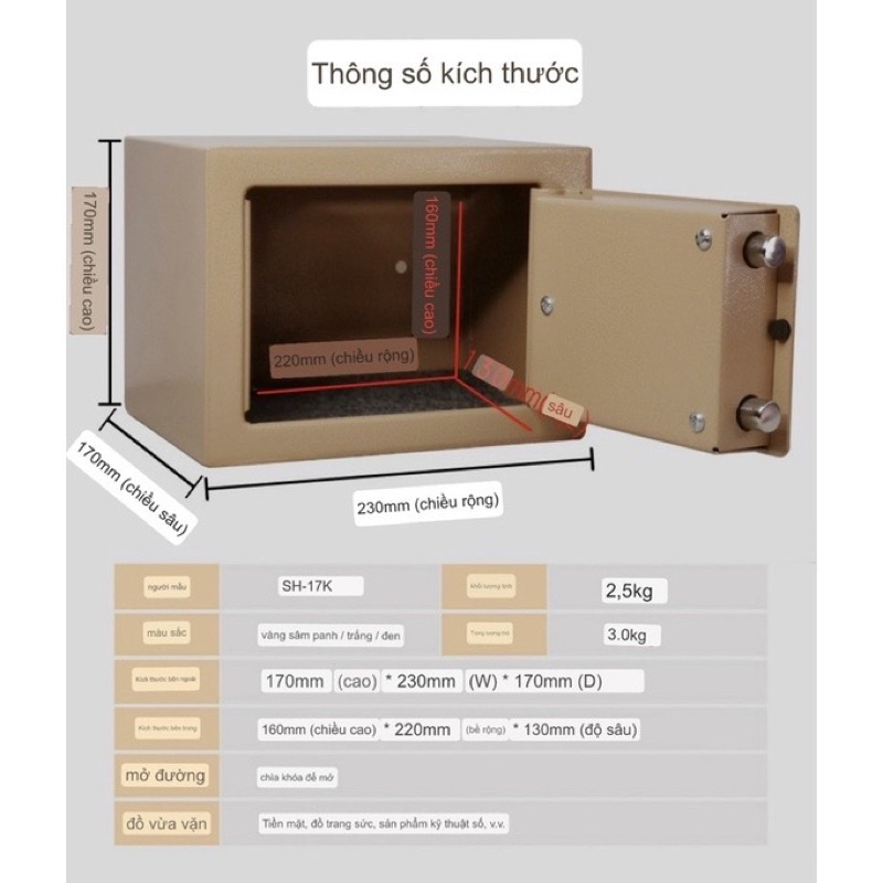 Két sắt mini 17K có khe đút tiền chống trộm chế độ bảo mật cao, chống cháy, có ốc vít vào tường